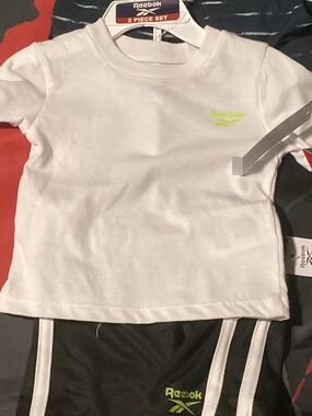 Reebok White Tee with Neon Green Logo - Kids Short Sleeve